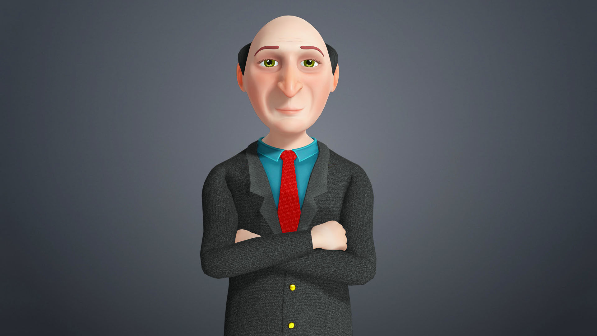 Cartoon Old Man Rigged Character Businessman Boss 3D model_7