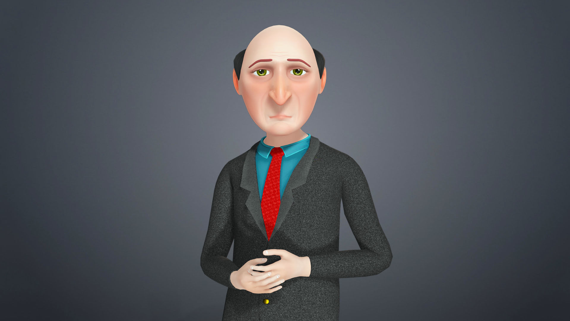 Cartoon Old Man Rigged Character Businessman Boss 3D model_2