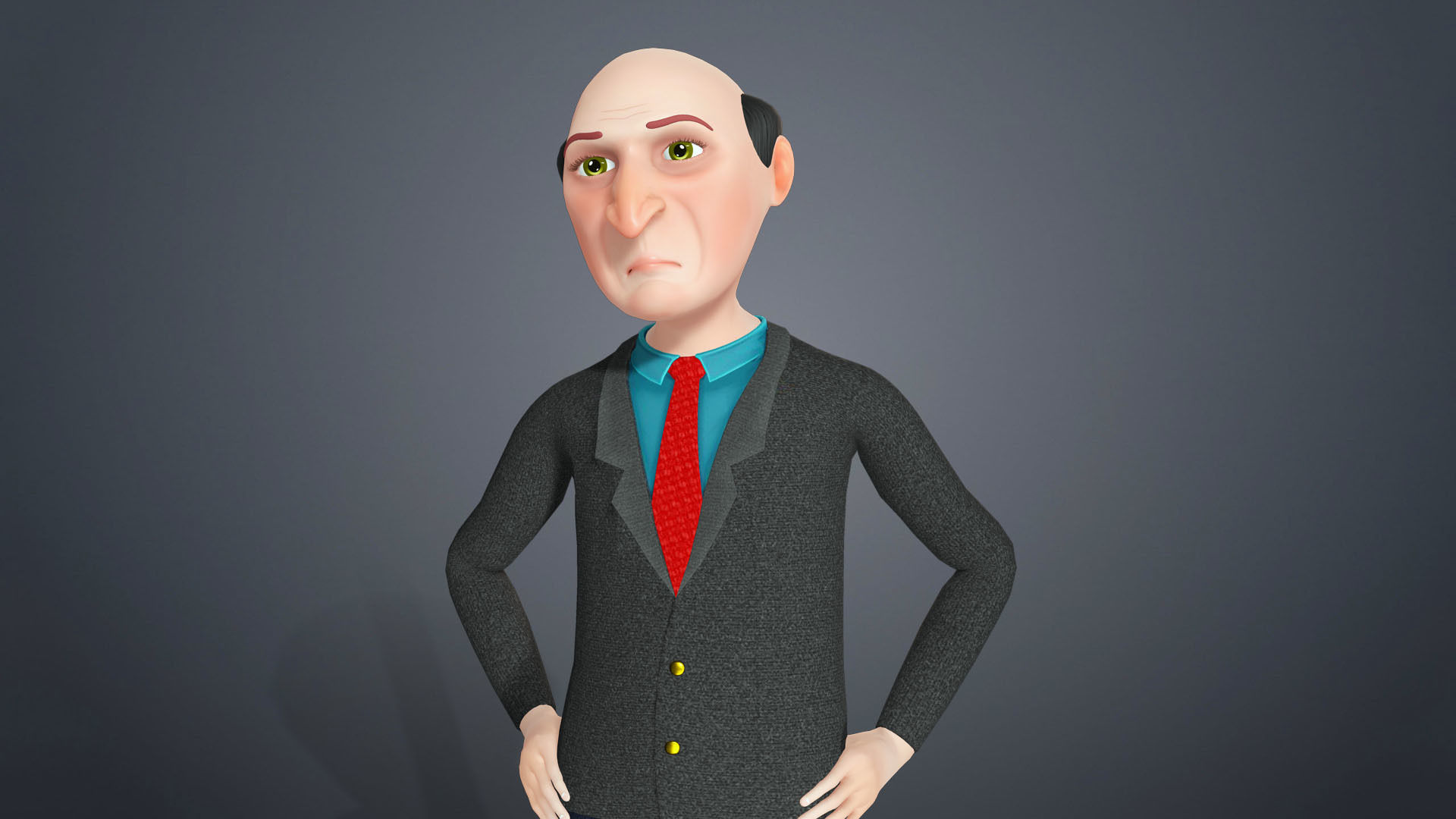 Cartoon Old Man Rigged Character Businessman Boss 3D model_5