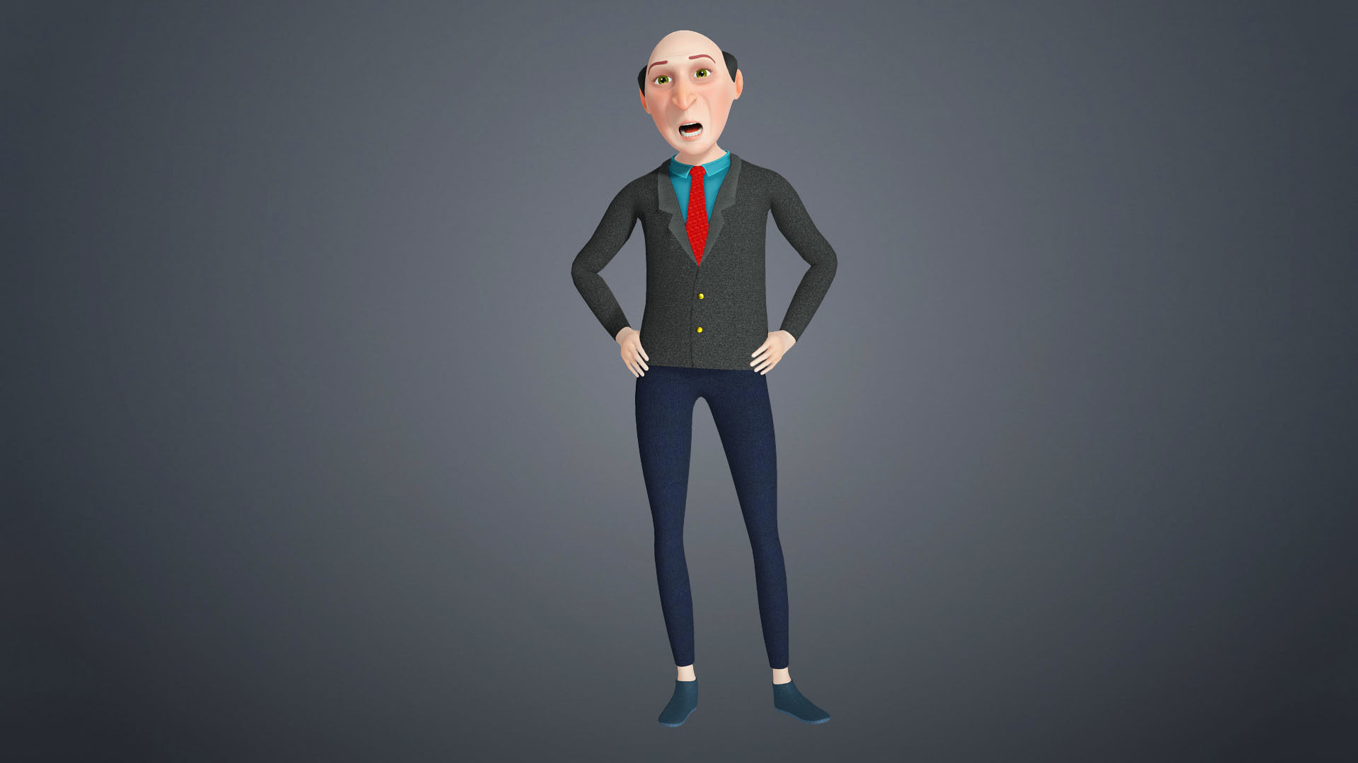 Cartoon Old Man Rigged Character Businessman Boss 3D model_17