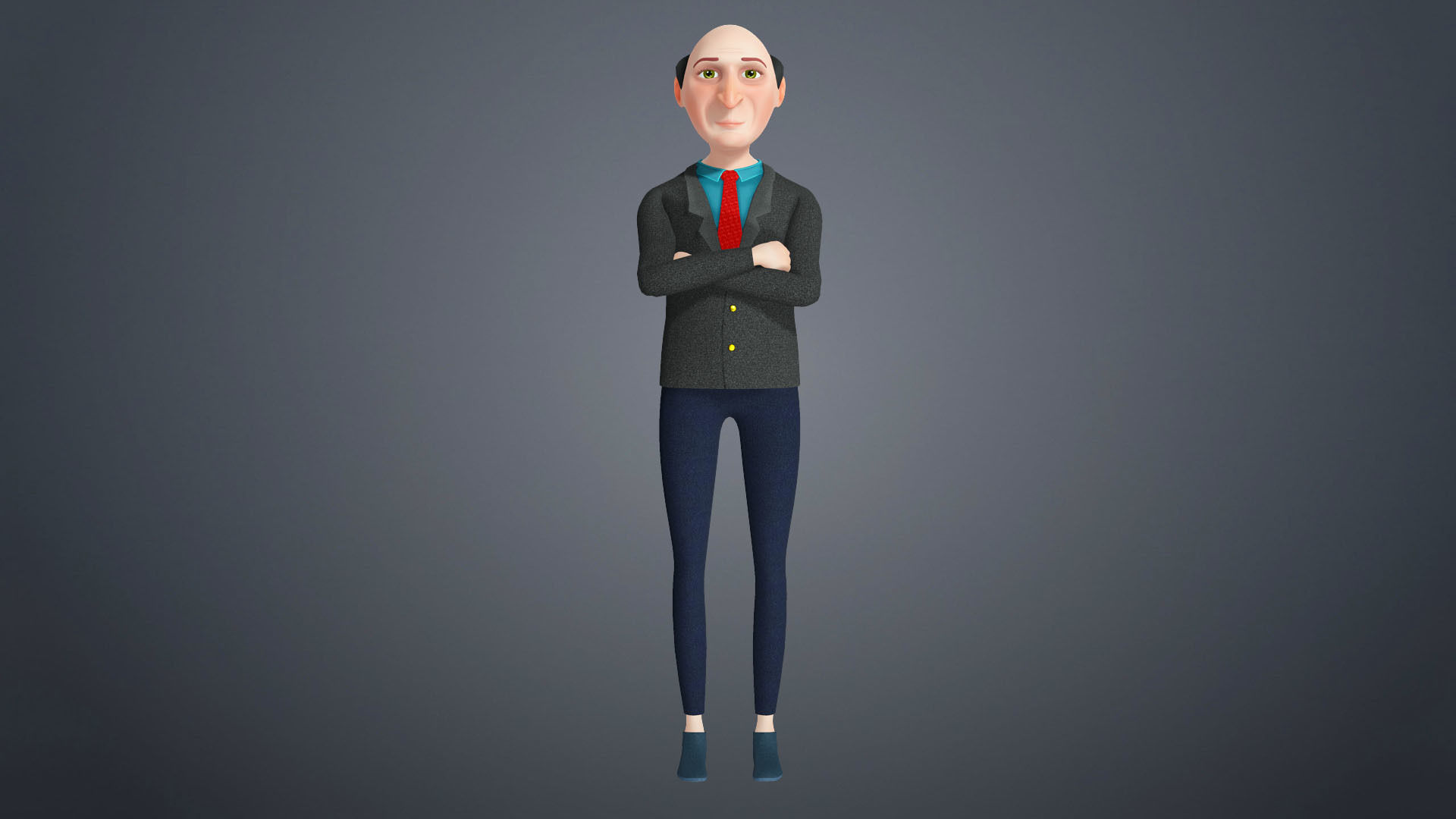 Cartoon Old Man Rigged Character Businessman Boss 3D model_13