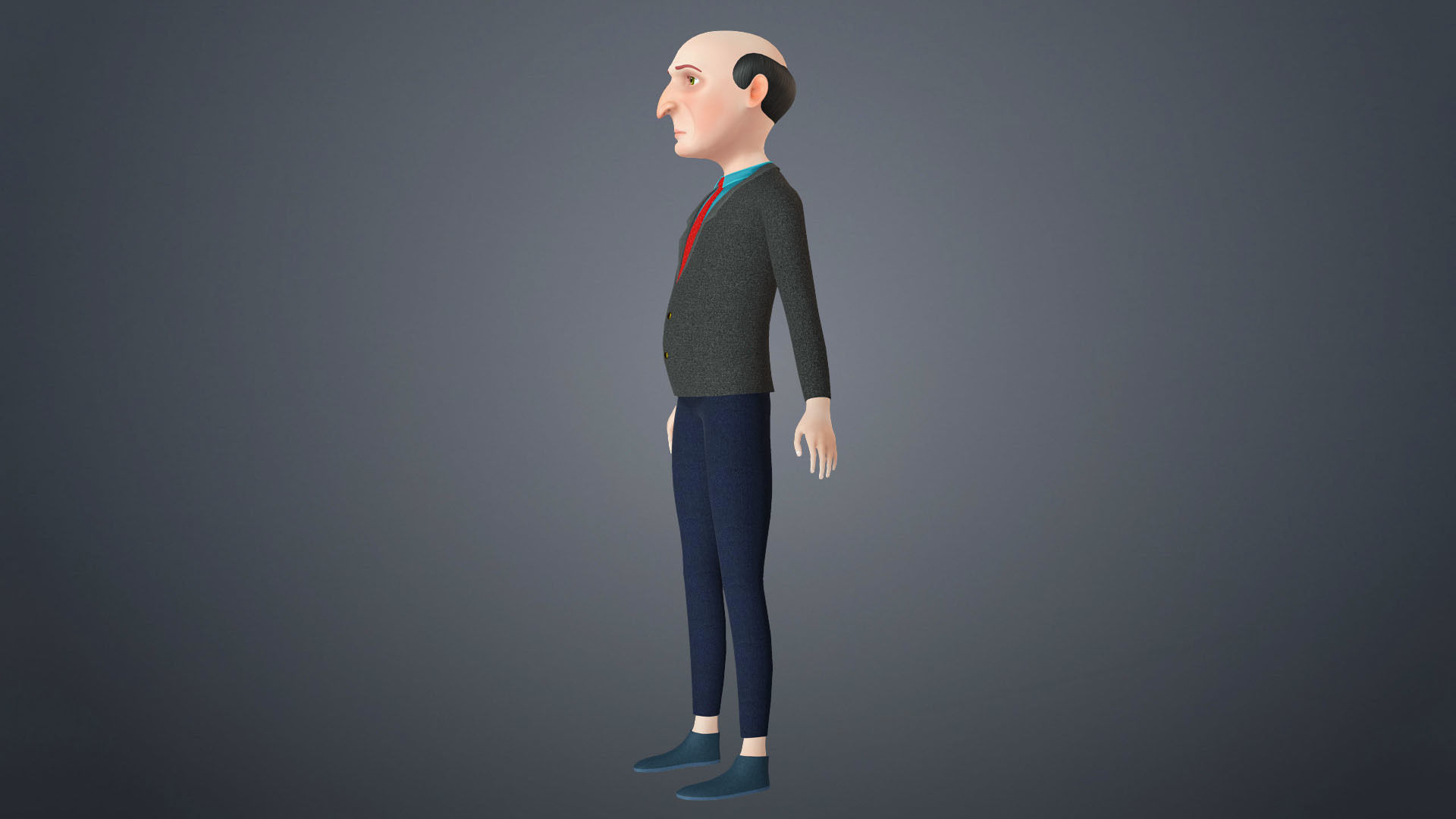 Cartoon Old Man Rigged Character Businessman Boss 3D model_22