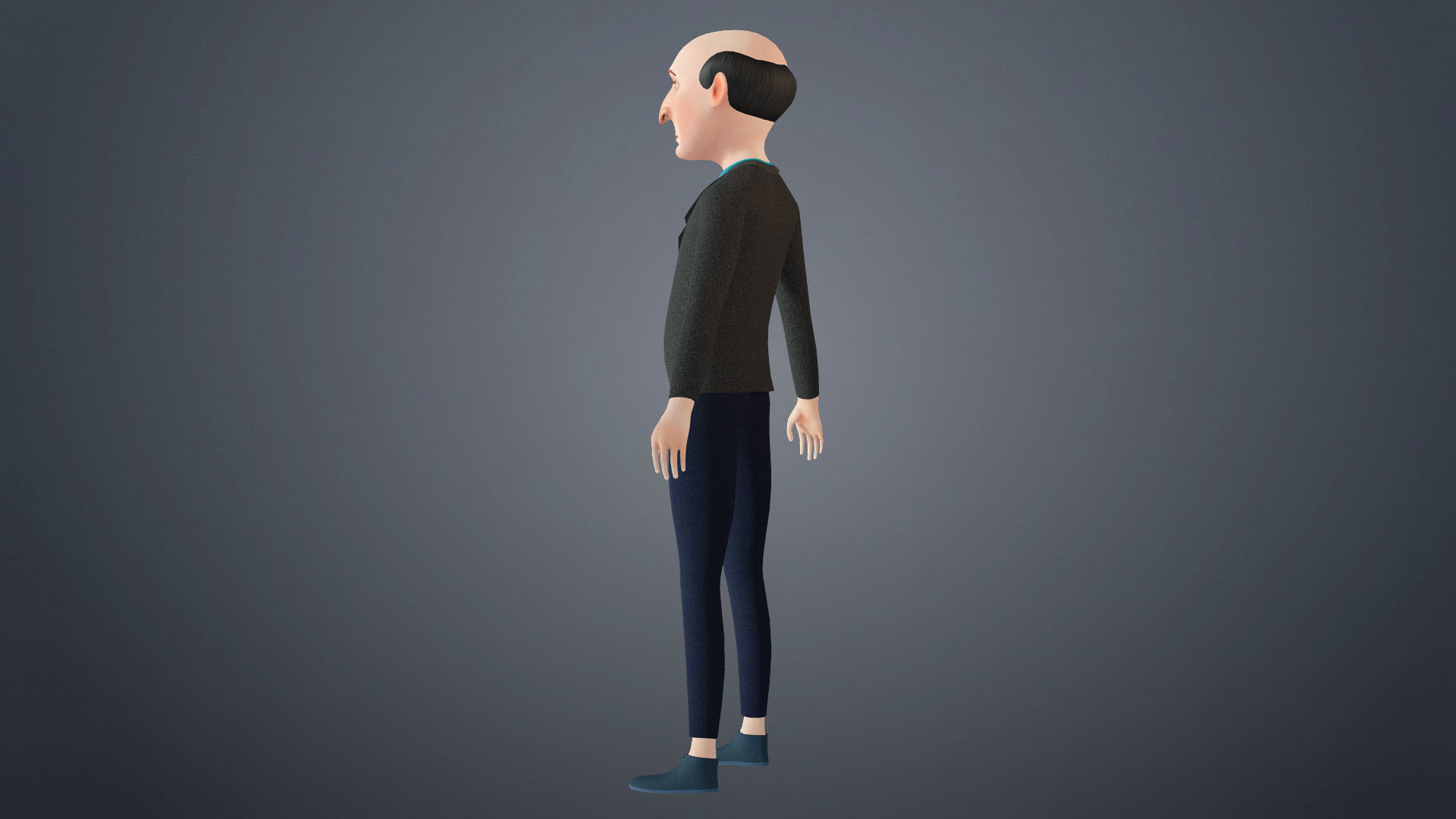 Cartoon Old Man Rigged Character Businessman Boss 3D model_23