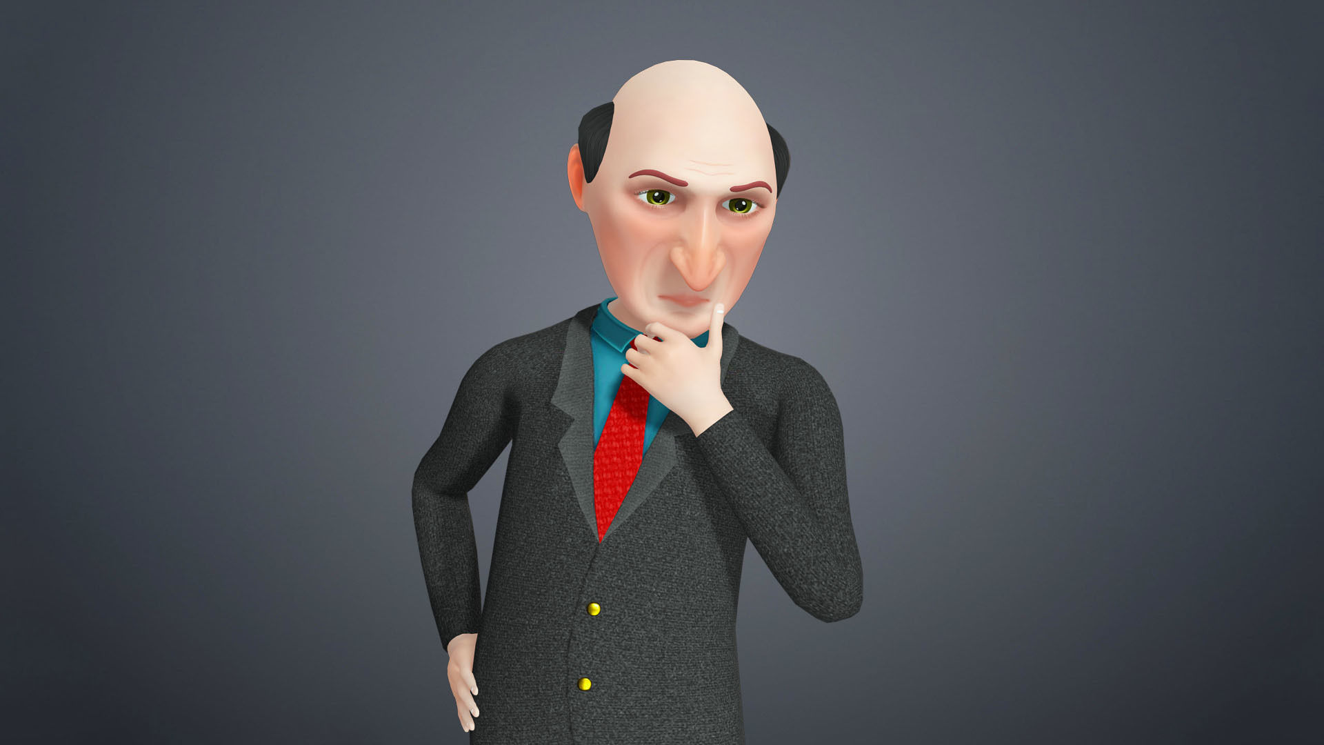 Cartoon Old Man Rigged Character Businessman Boss 3D model_6