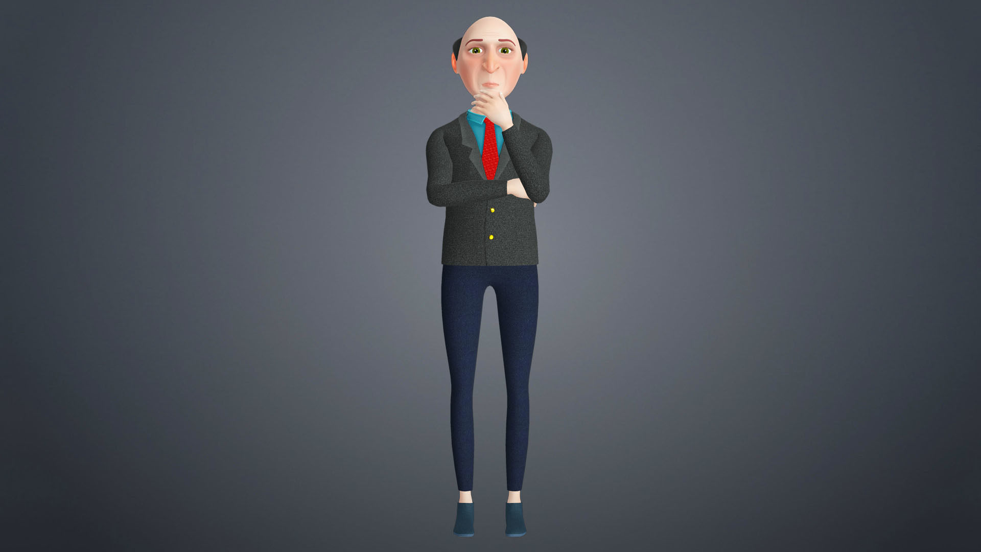 Cartoon Old Man Rigged Character Businessman Boss 3D model_14