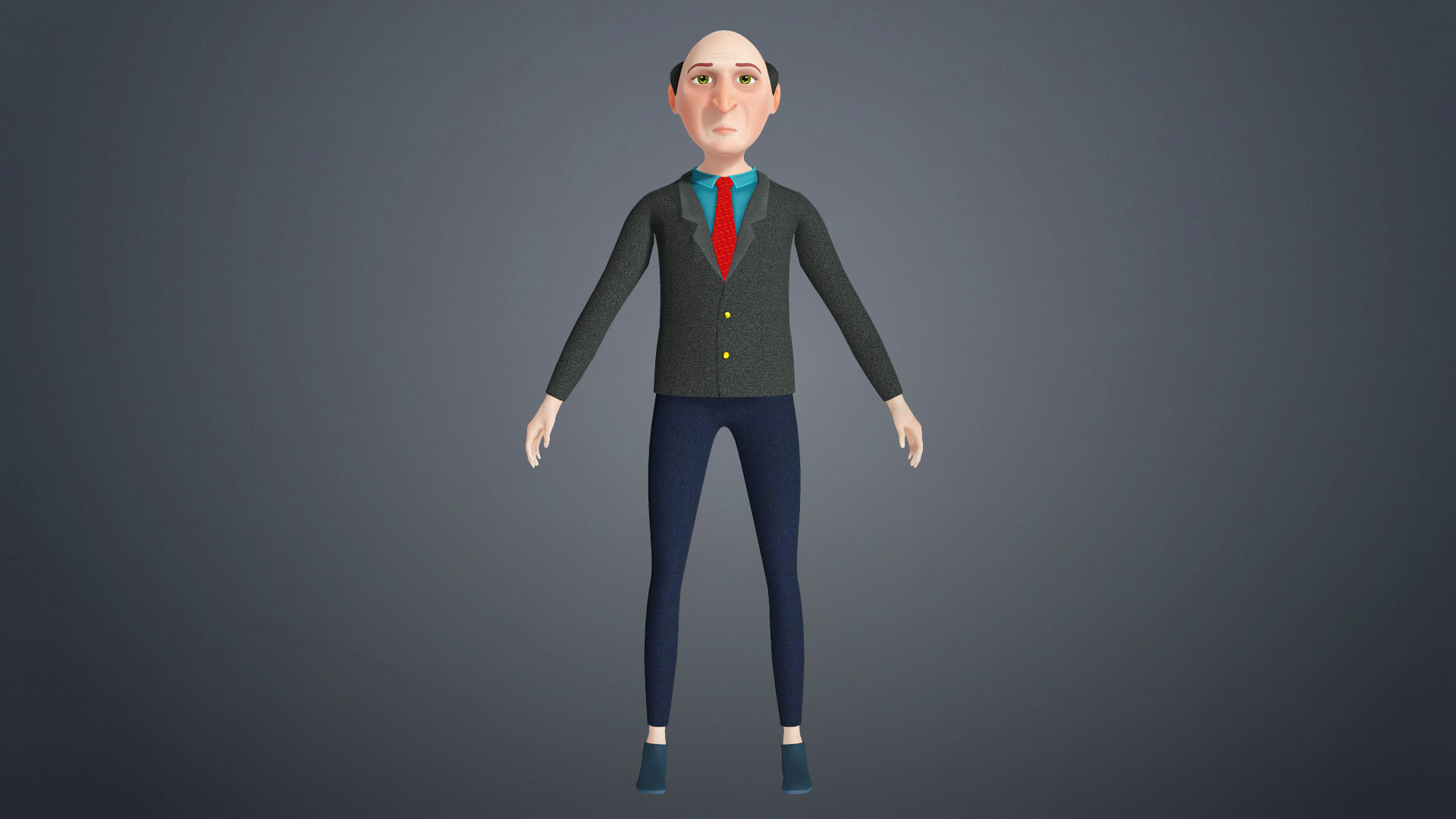 Cartoon Old Man Rigged Character Businessman Boss 3D model_20