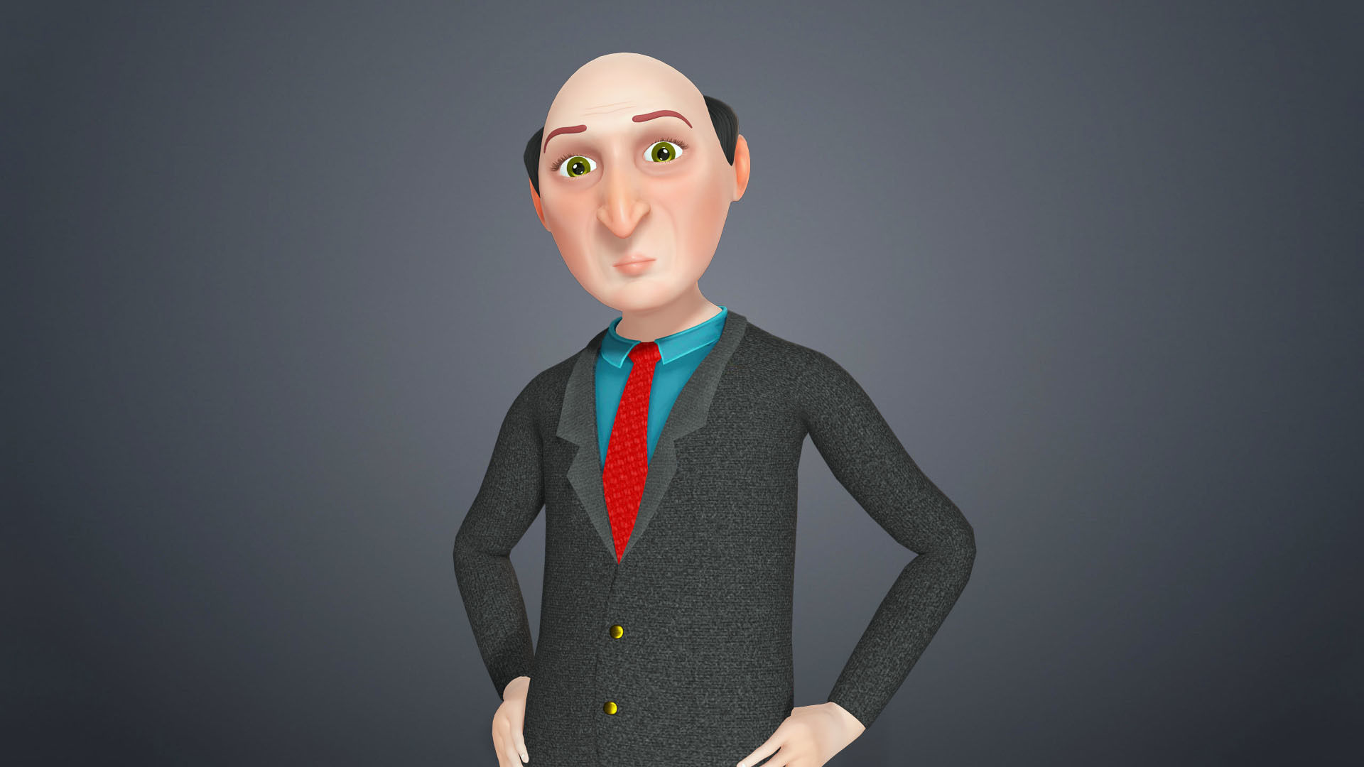 Cartoon Old Man Rigged Character Businessman Boss 3D model_8