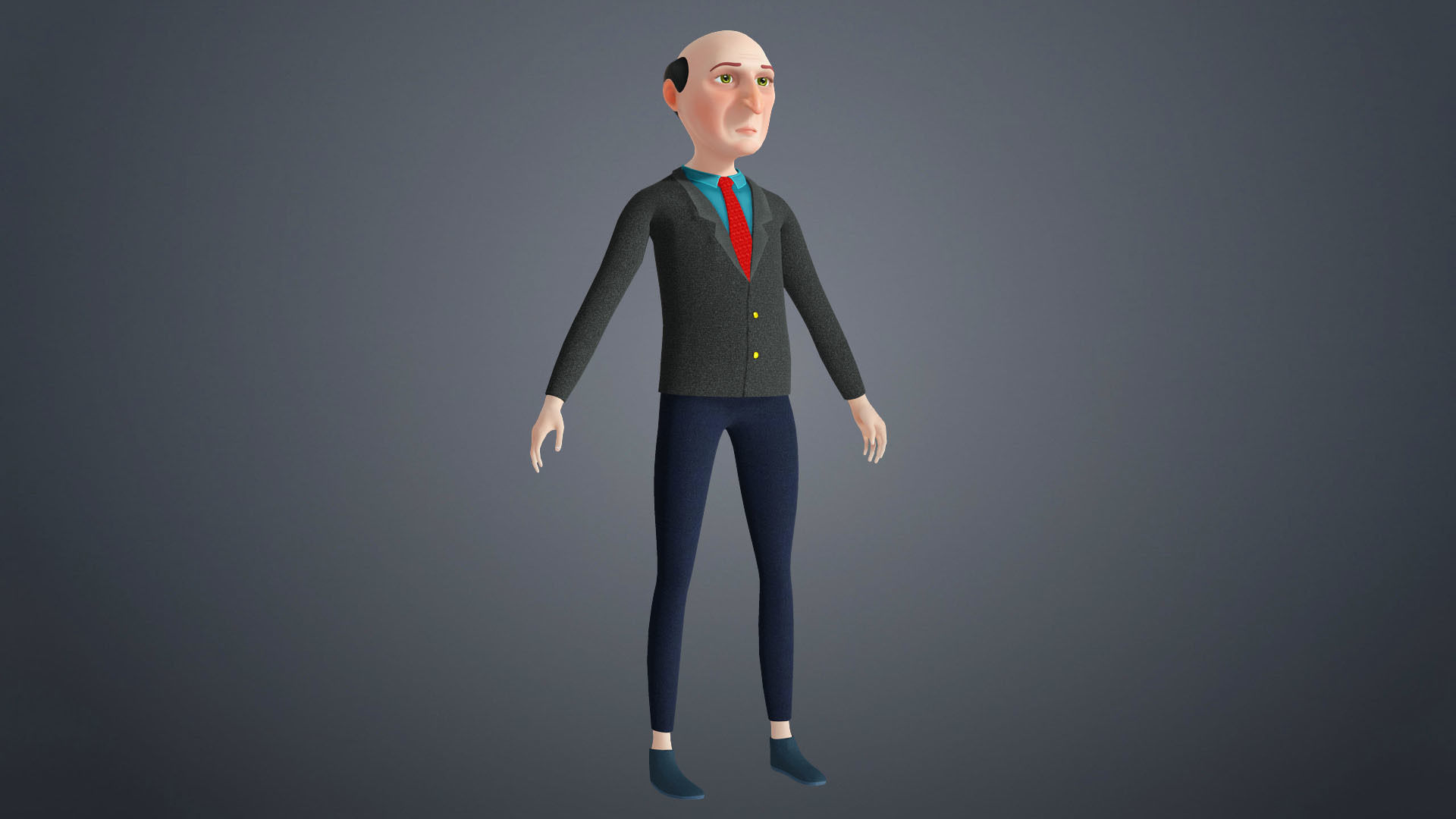 Cartoon Old Man Rigged Character Businessman Boss 3D model_27