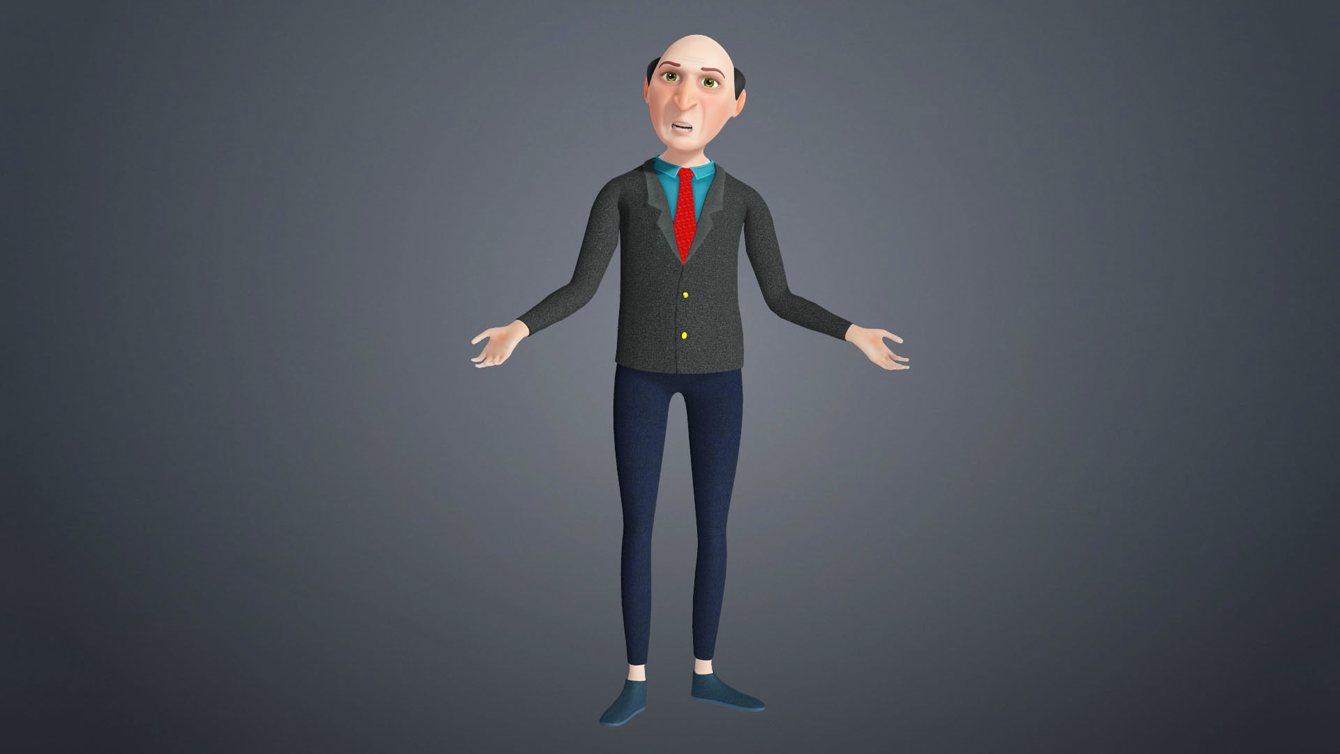 Cartoon Old Man Rigged Character Businessman Boss 3D model_18