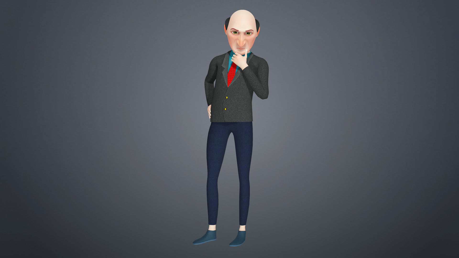 Cartoon Old Man Rigged Character Businessman Boss 3D model_16