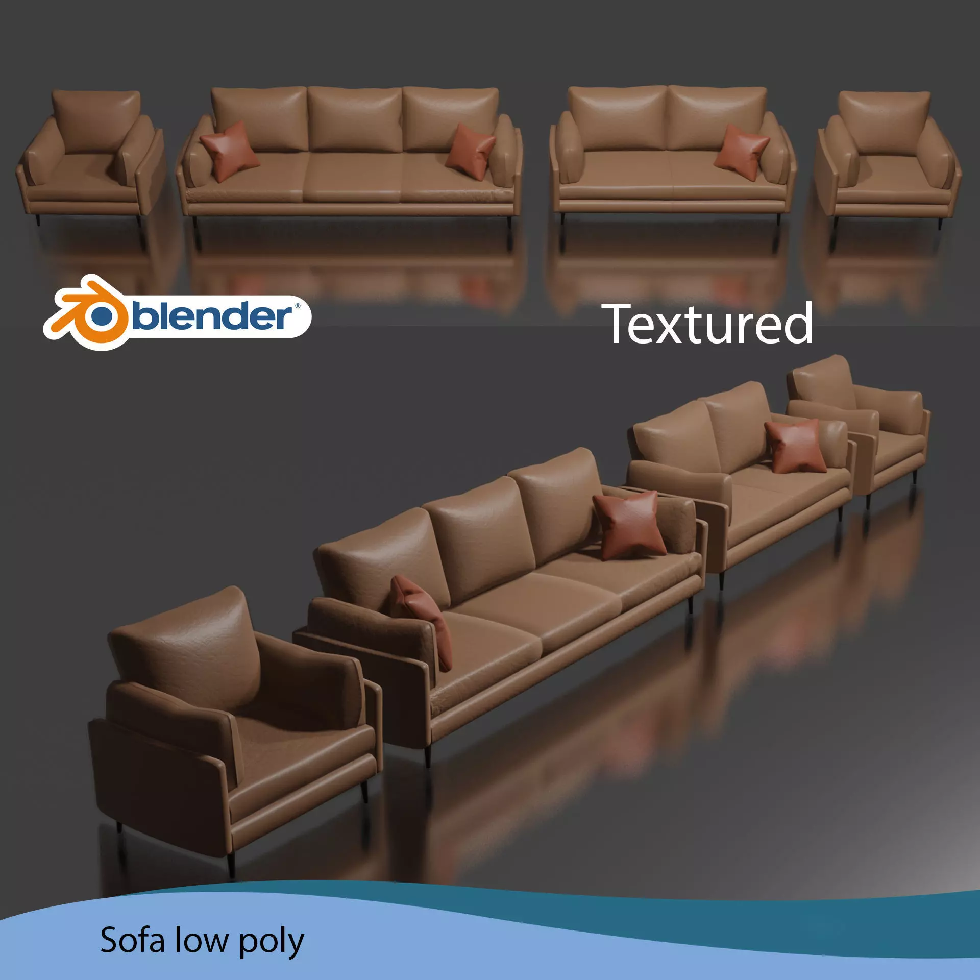 leather sofa ready for design interior Free 3D model