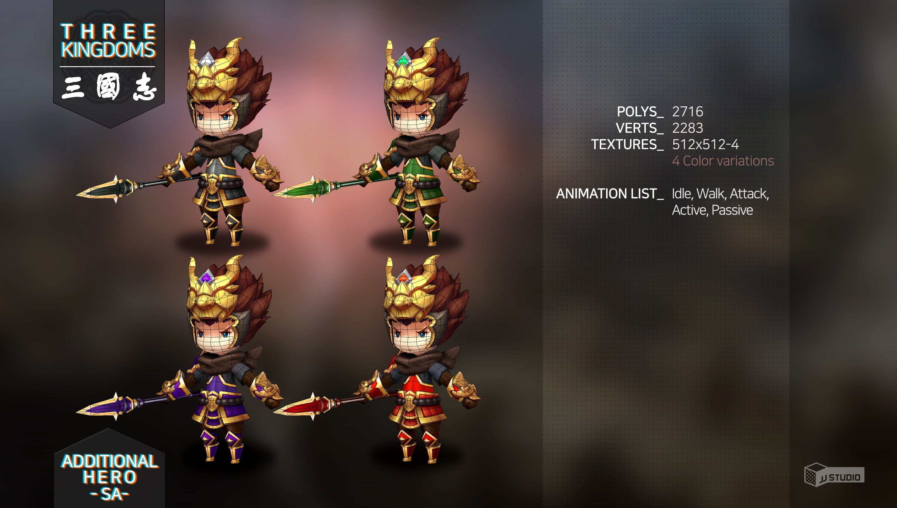 Three kingdoms - Additional Hero Sa Low-poly 3D model_2