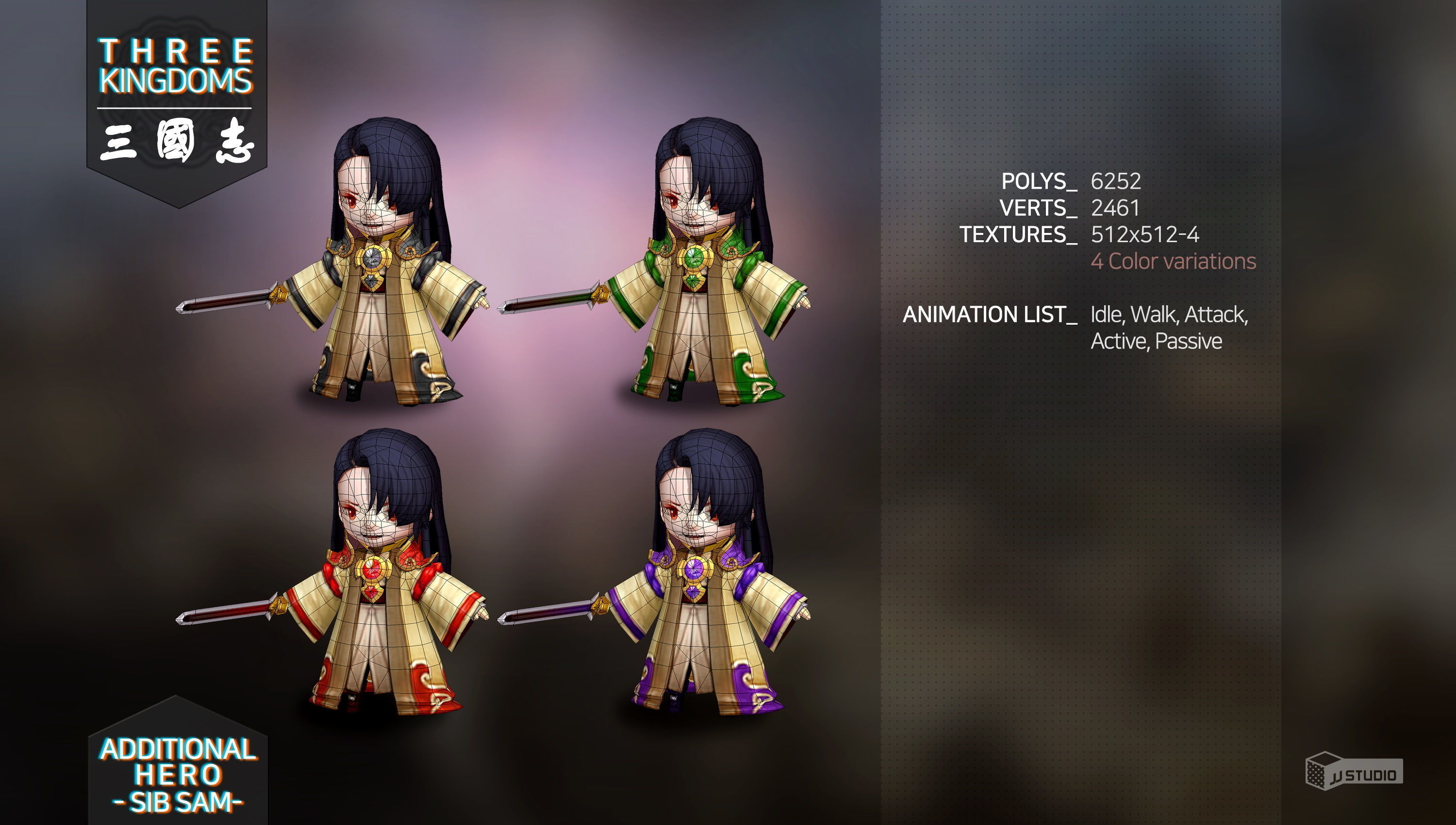 Three kingdoms - Additional Hero Sib Sam Low-poly 3D model_2