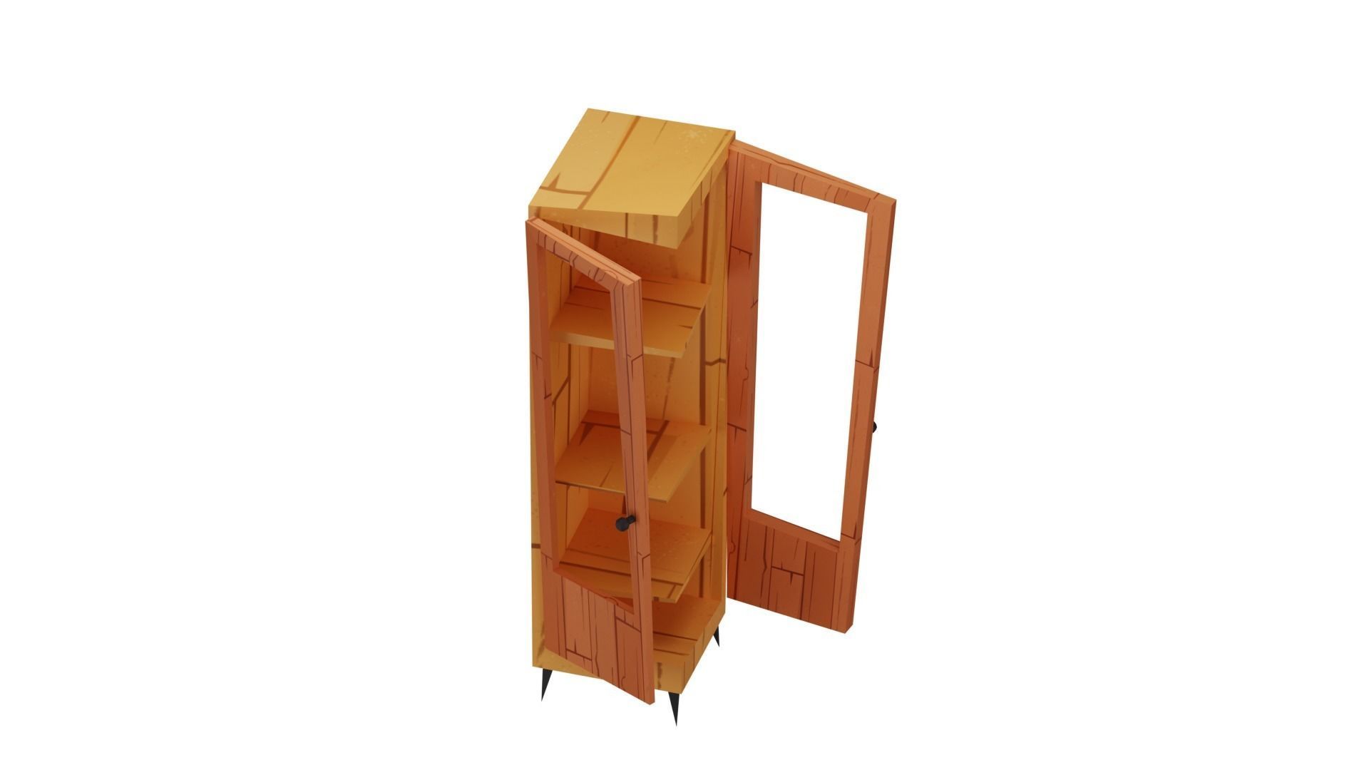 Stylized wooden cabinet low-poly game ready with textures Low-poly 3D model_1