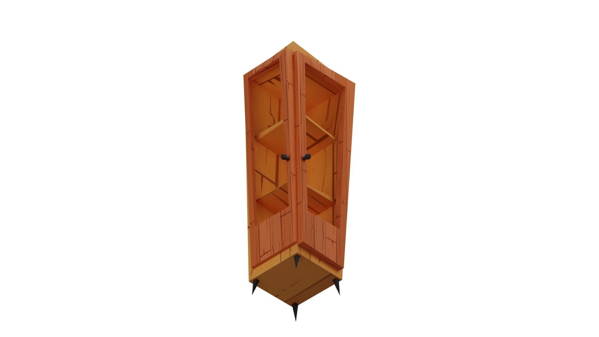 Stylized wooden cabinet low-poly game ready with textures Low-poly 3D model_3
