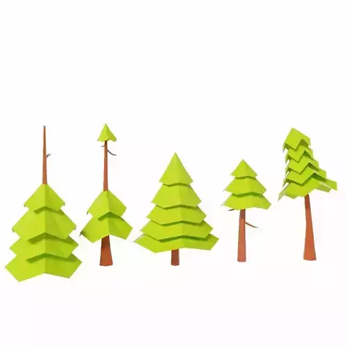 Winter trees lowpoly toon 3d model 