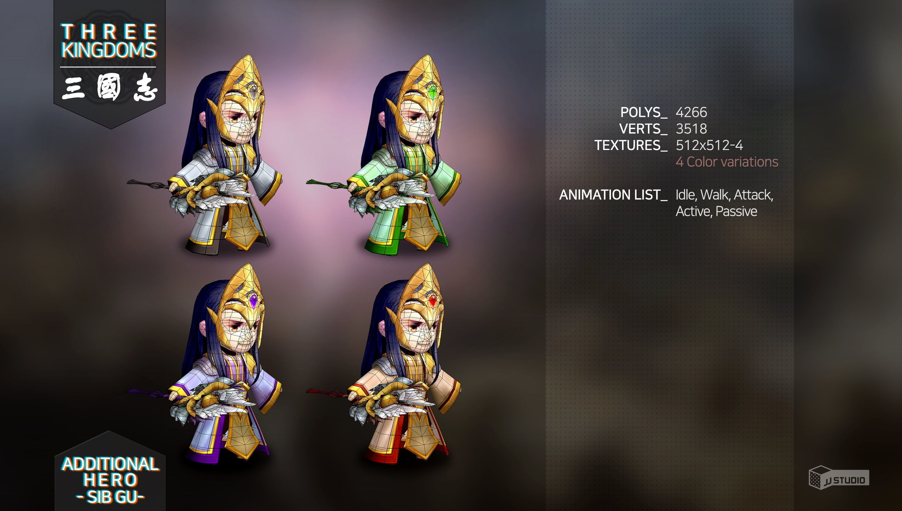 Three kingdoms - Additional Hero Sib Gu Low-poly 3D model_2
