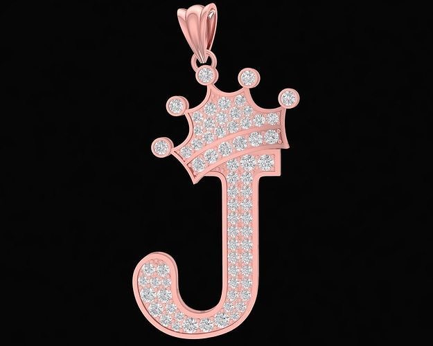 diamond crown J letter pendant 3110 3D print model