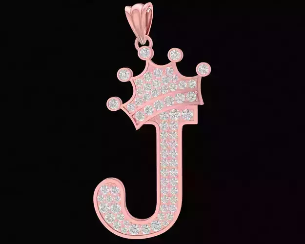 Diamond Crown J Letter Pendant 3110