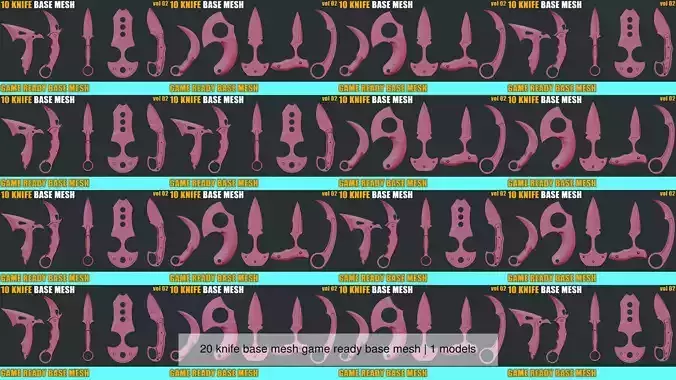 20 knife base mesh game ready base mesh