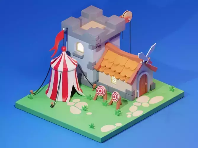 beuatyland castle with tent and flag