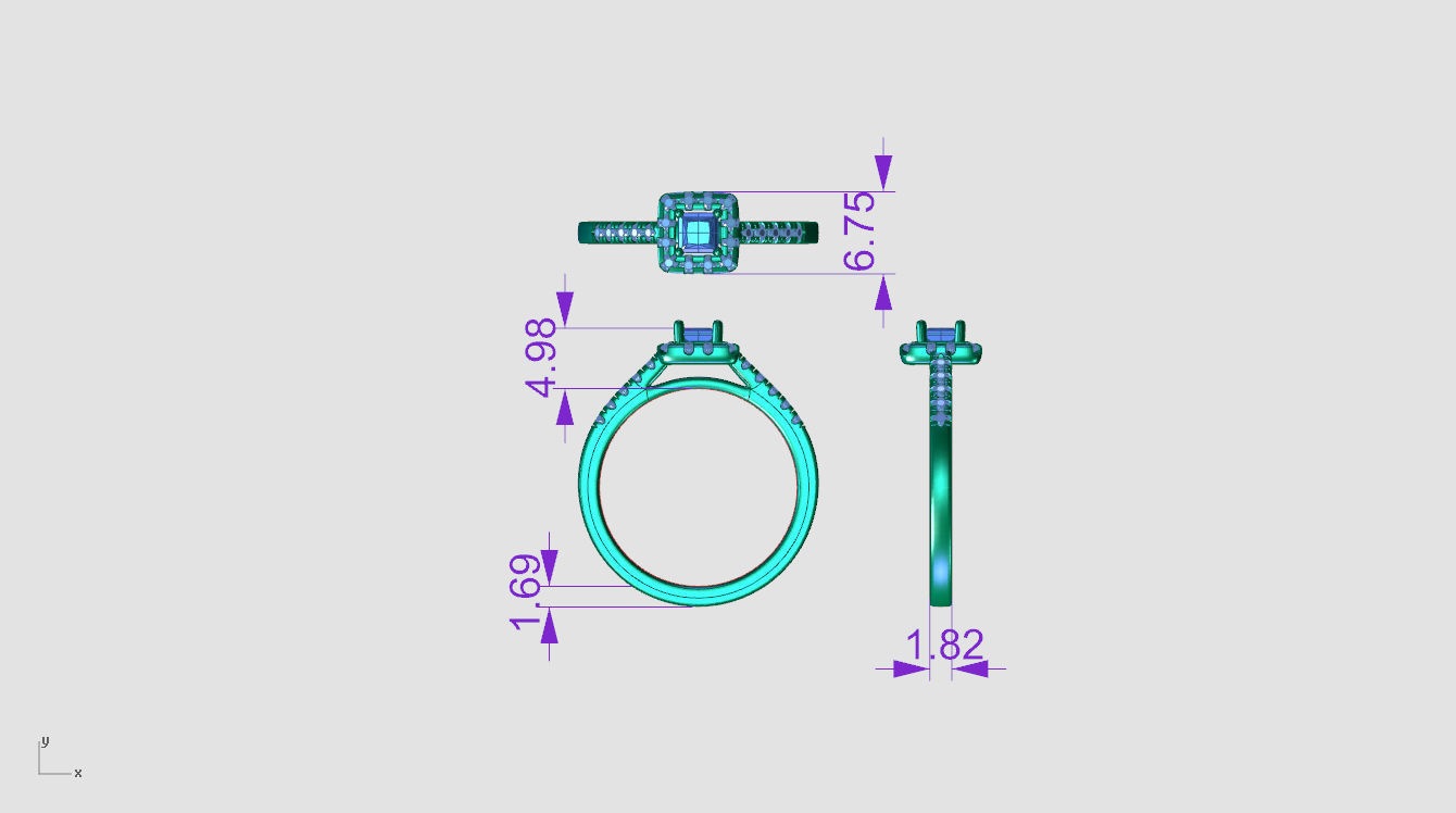 ZDR0142 engagement ring with princess cut diamonds 3D print model_6