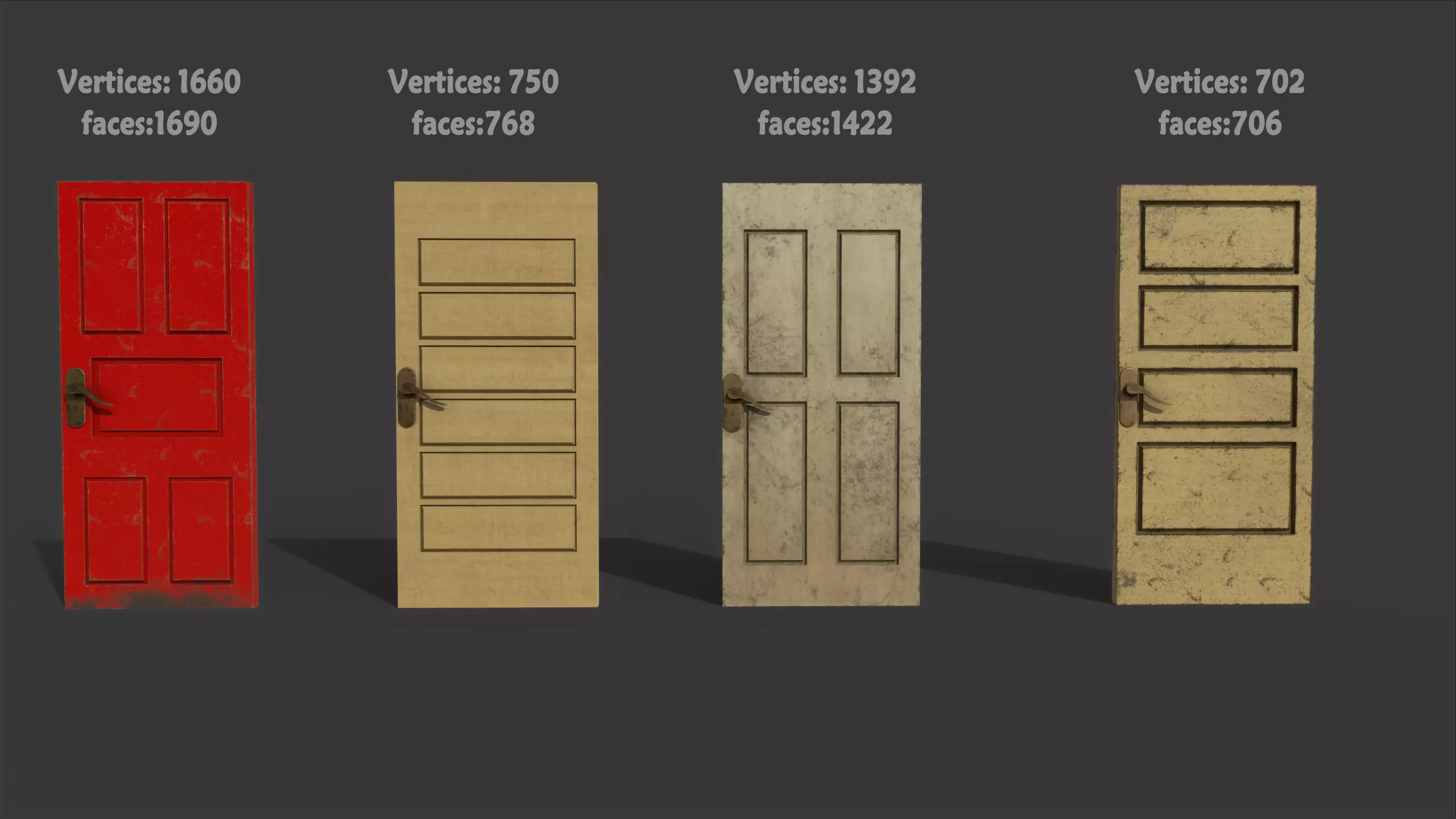 door pack 4 door low poly Low-poly 3D model_0