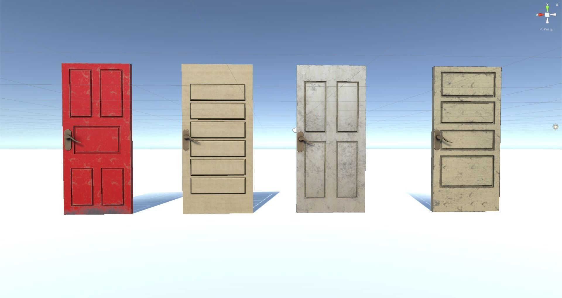 door pack 4 door low poly Low-poly 3D model_2