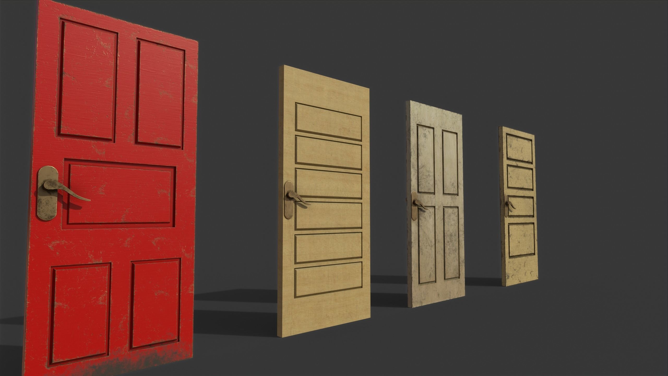 door pack 4 door low poly Low-poly 3D model_7