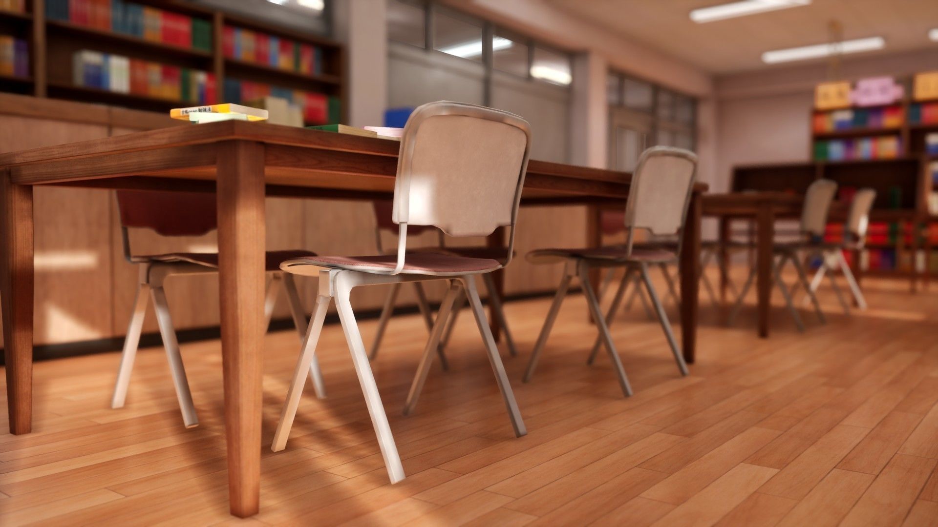 Japanese School Library Low-poly 3D model_8