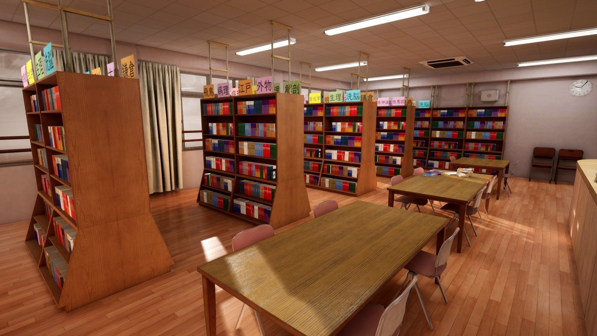 Japanese School Library Low-poly 3D model_2