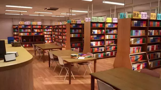 Japanese School Library Low-poly 3D model