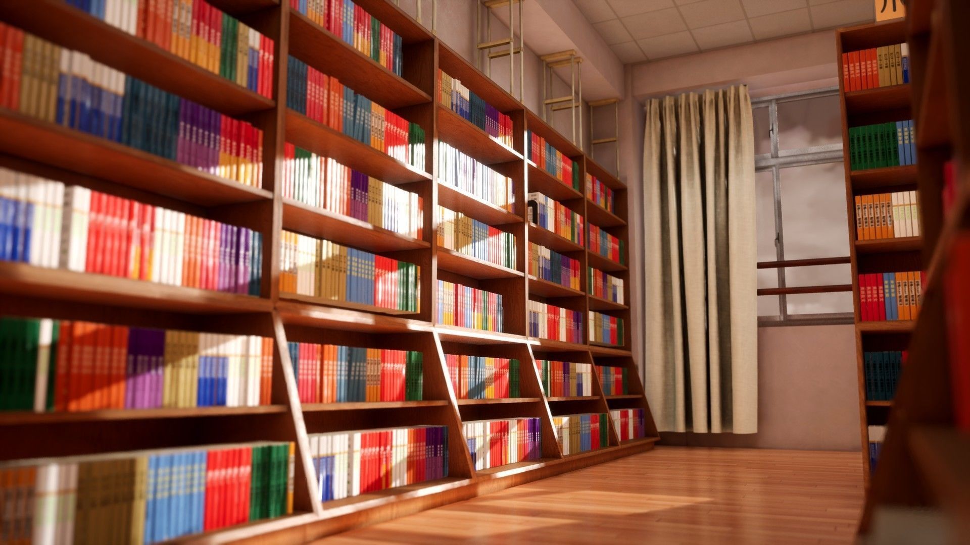 Japanese School Library Low-poly 3D model_6