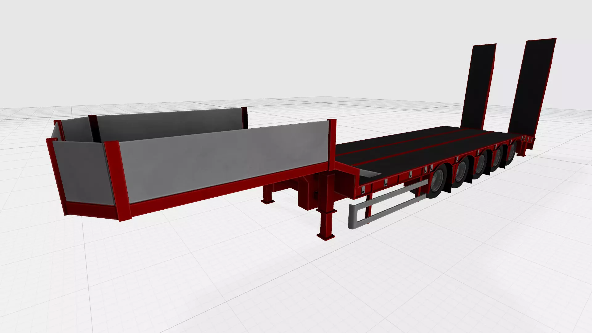 Low loader trailer Low-poly 3D model_0
