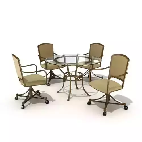 Glass Table And Wheeled Chair Set
