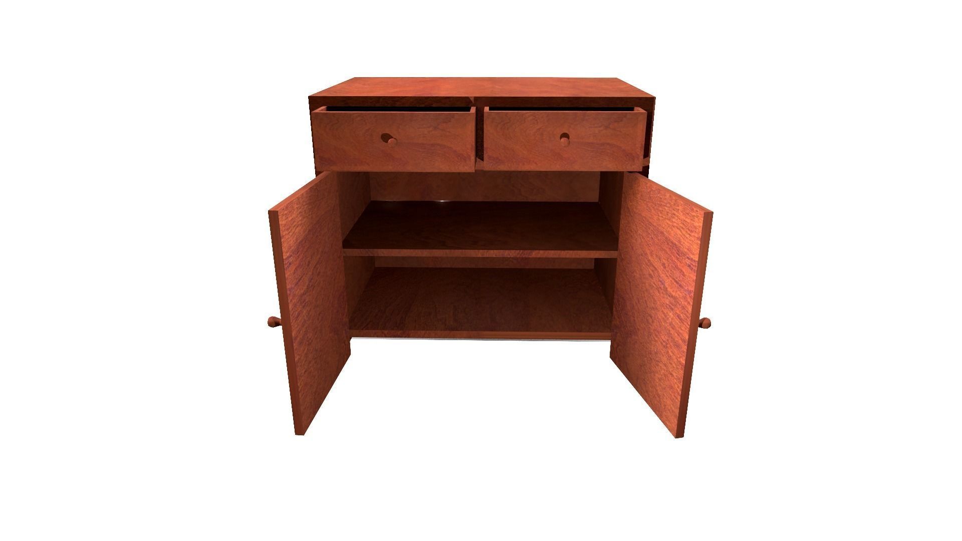 Nightstand wooden cabinet with two drawers Low-poly 3D model_2