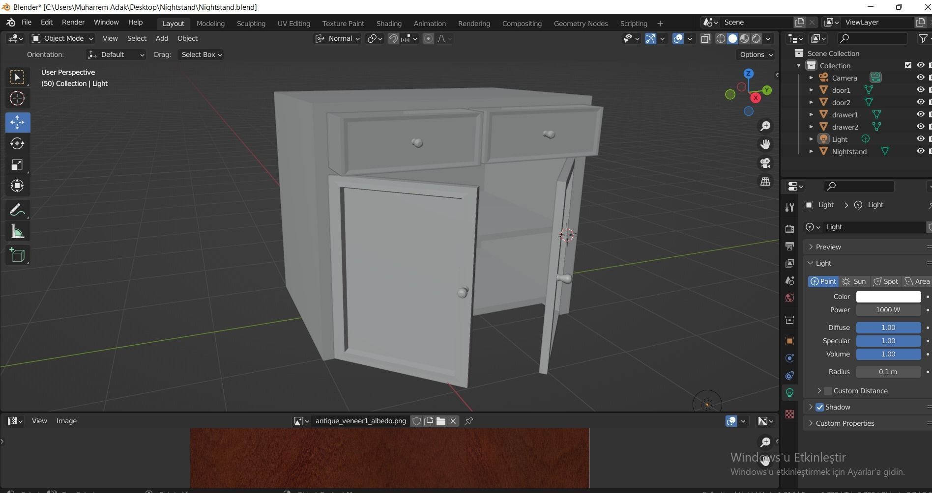 Nightstand wooden cabinet with two drawers Low-poly 3D model_13