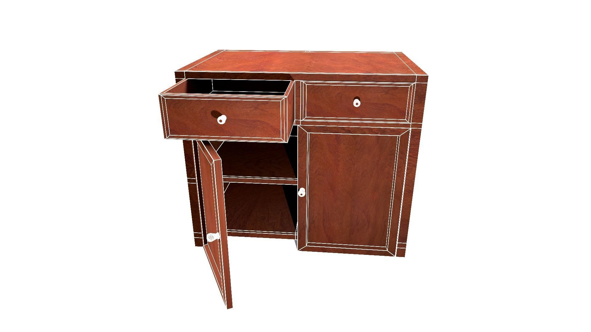 Nightstand wooden cabinet with two drawers Low-poly 3D model_8