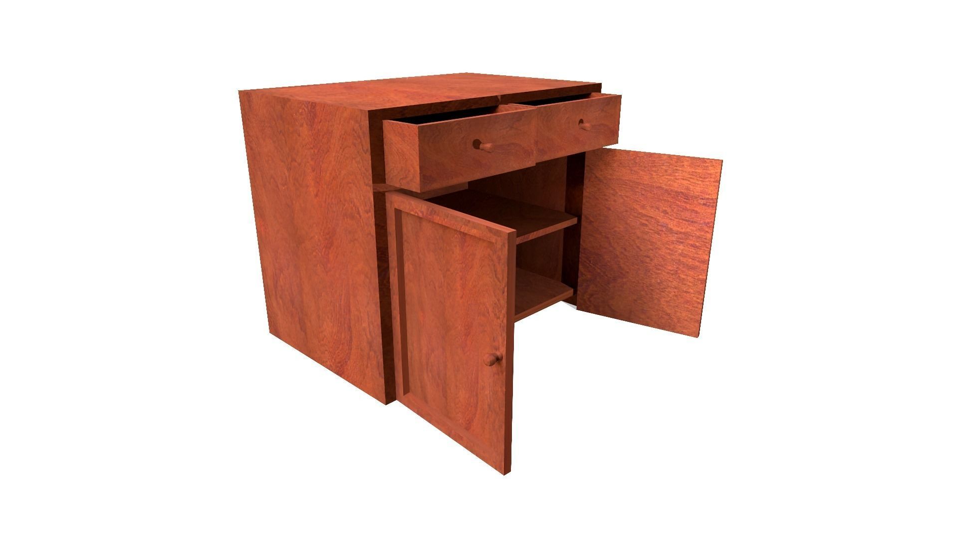 Nightstand wooden cabinet with two drawers Low-poly 3D model_1