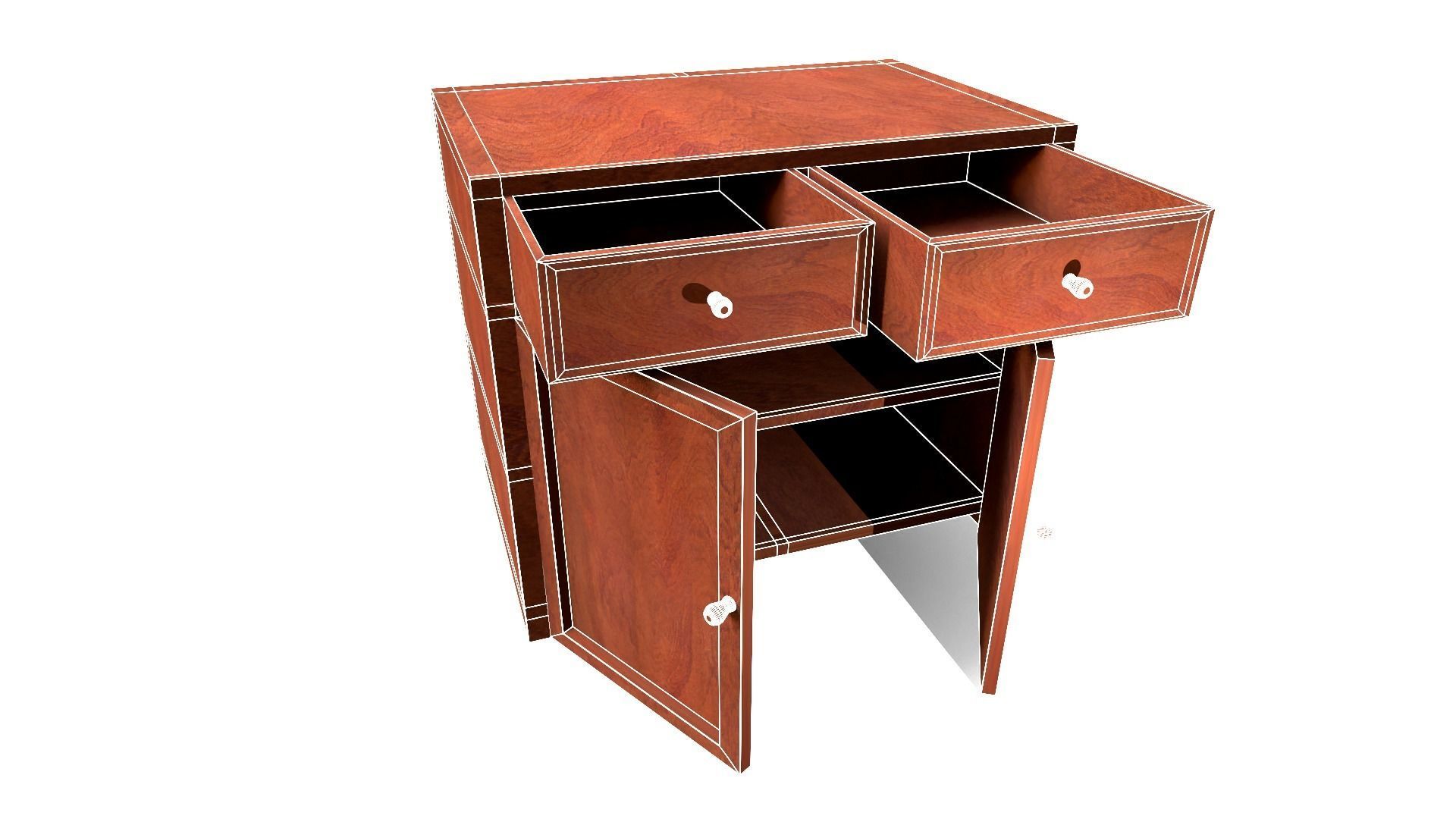 Nightstand wooden cabinet with two drawers Low-poly 3D model_10
