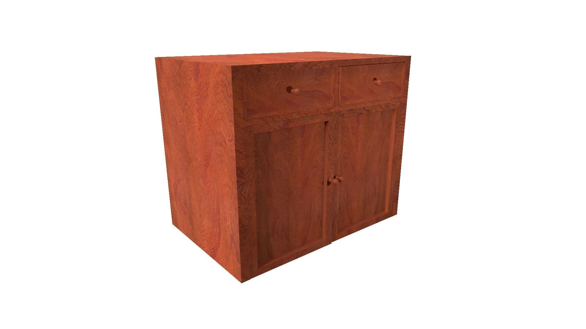 Nightstand wooden cabinet with two drawers Low-poly 3D model_4