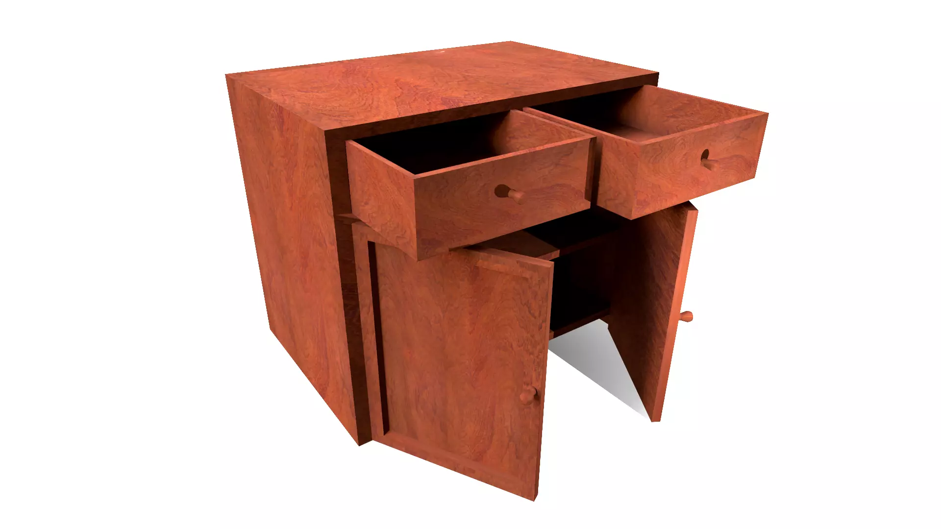 Nightstand wooden cabinet with two drawers Low-poly 3D model_0