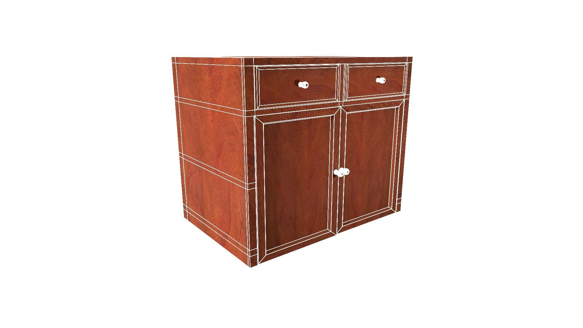 Nightstand wooden cabinet with two drawers Low-poly 3D model_7