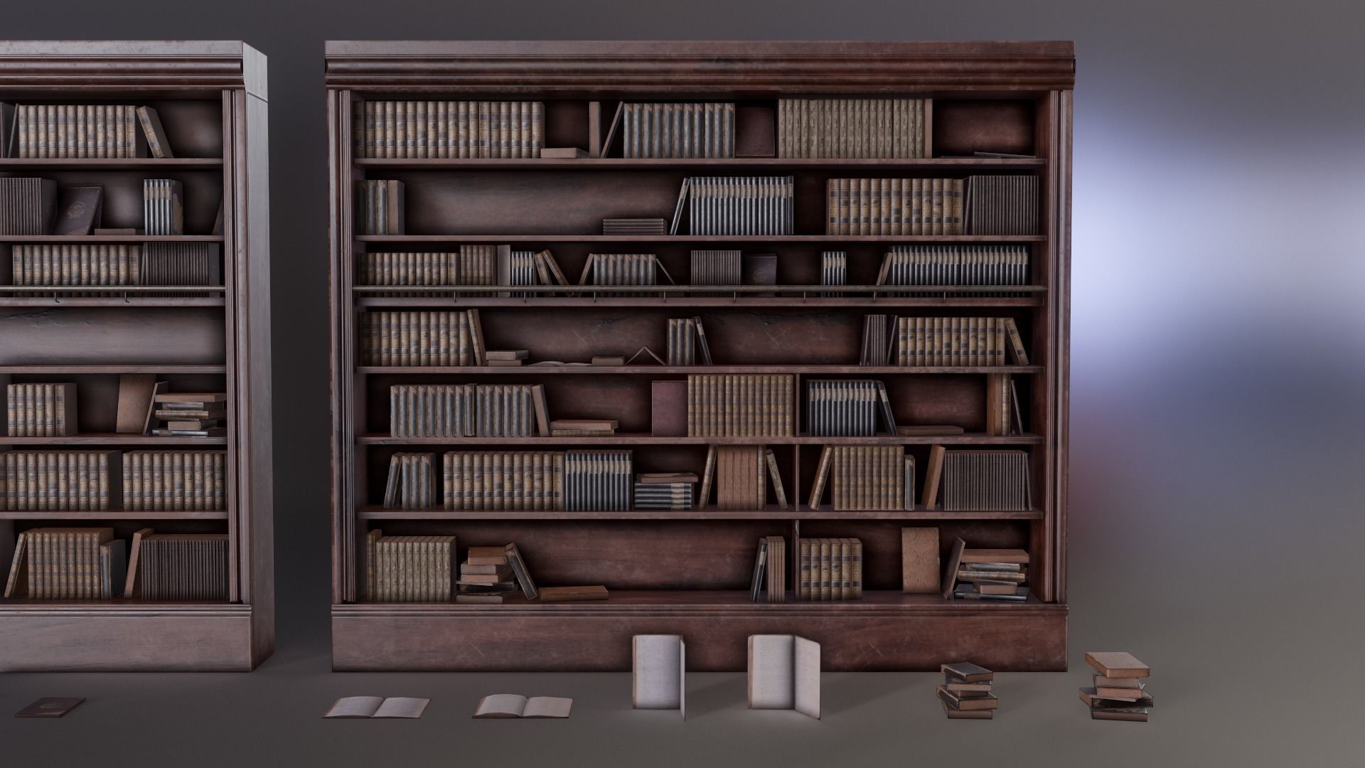 Books and bookcases Low-poly 3D model_4