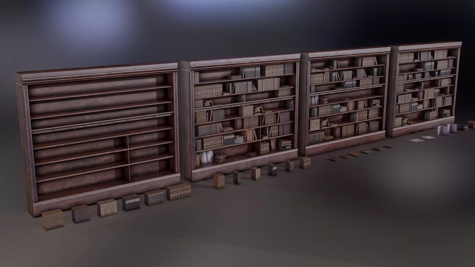 Books and bookcases Low-poly 3D model_0