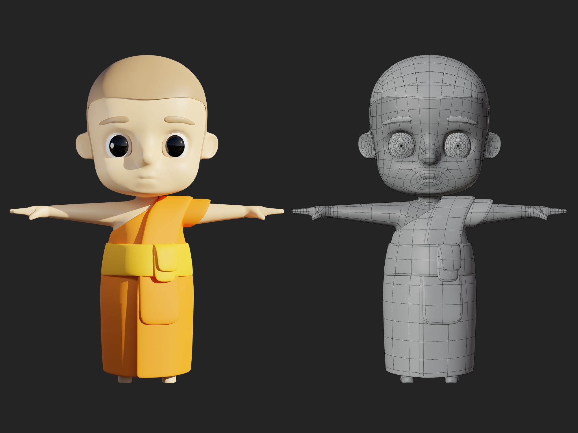 Character cartoon monk 3D model_4