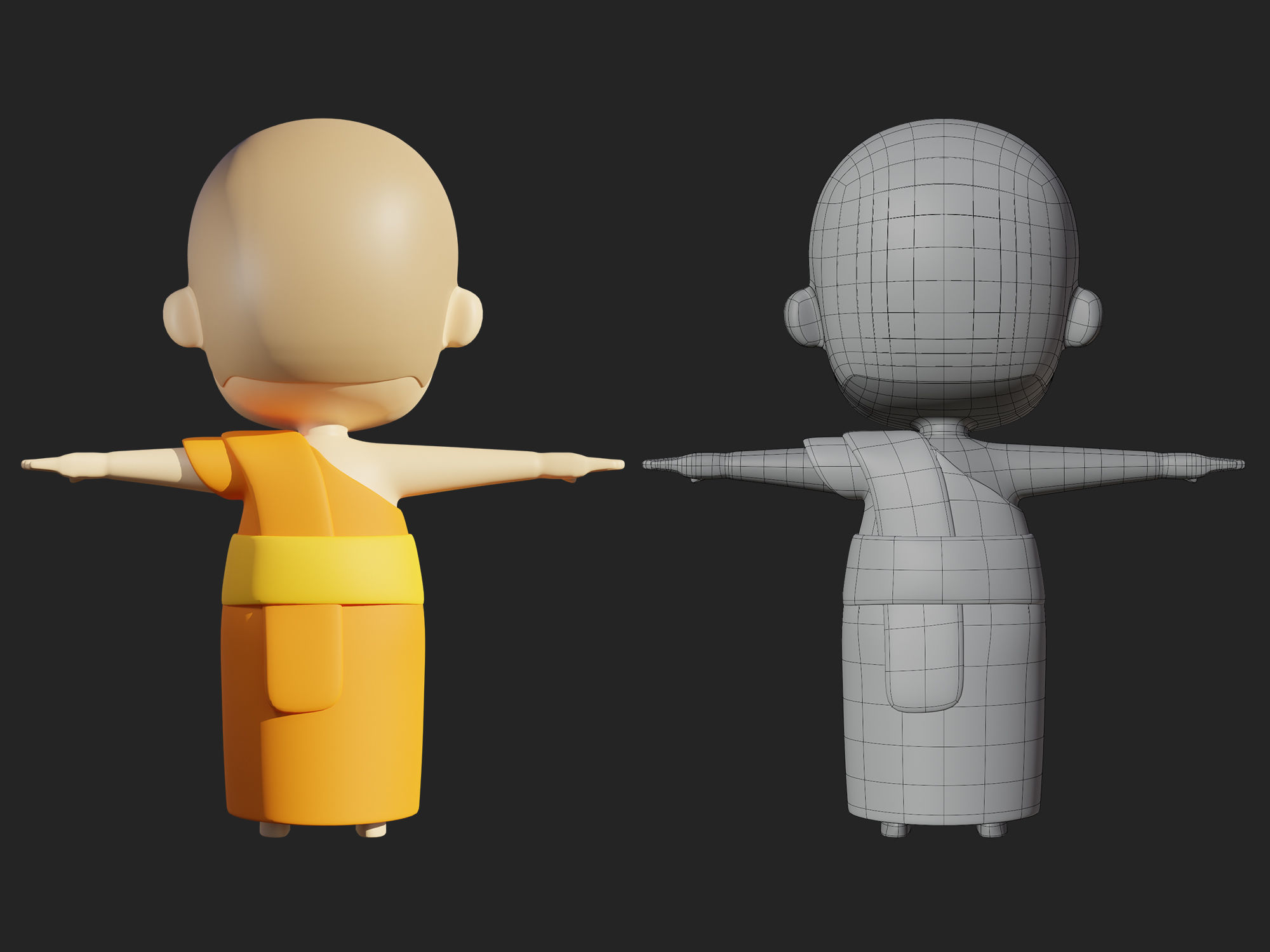 Character cartoon monk 3D model_7