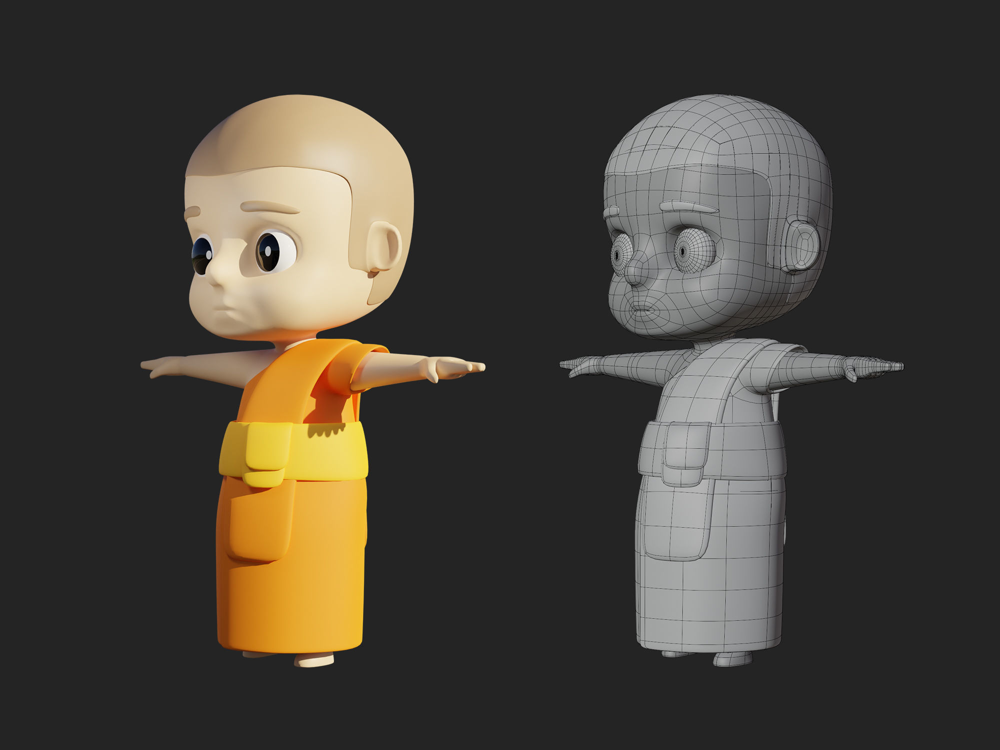 Character cartoon monk 3D model_6