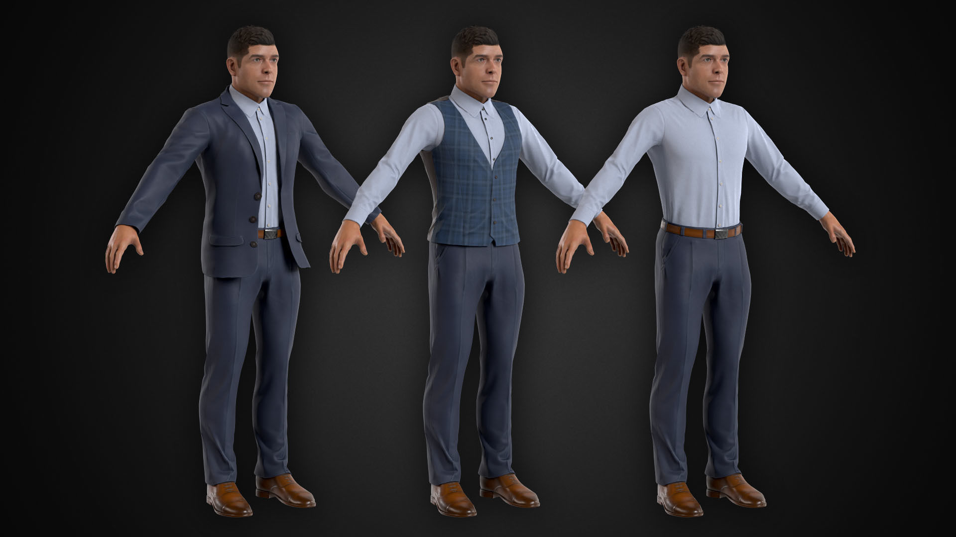 Man in Shirt Low-poly 3D model_6