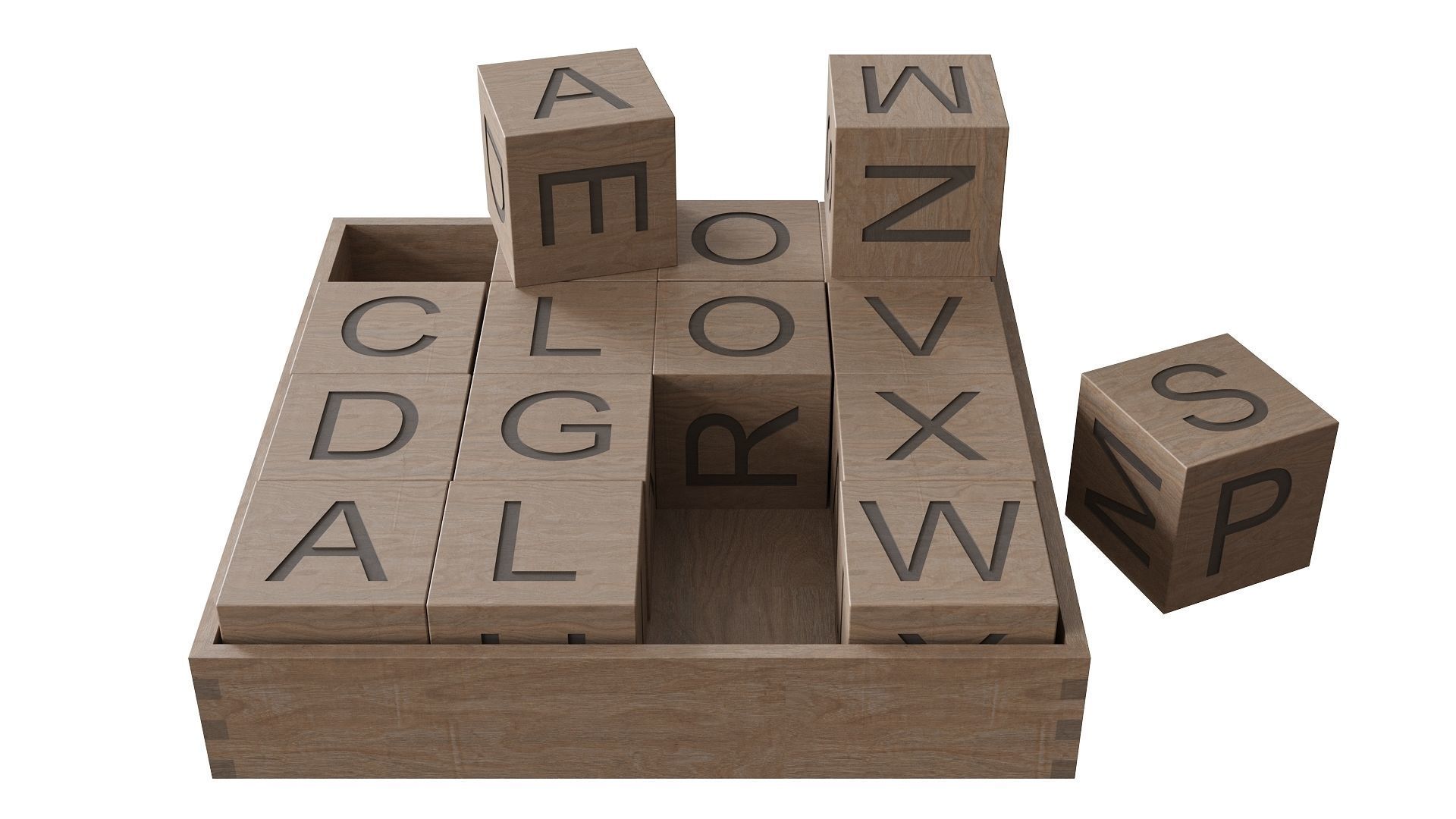 Wooden Alphabet Blocks Low-poly 3D model_5